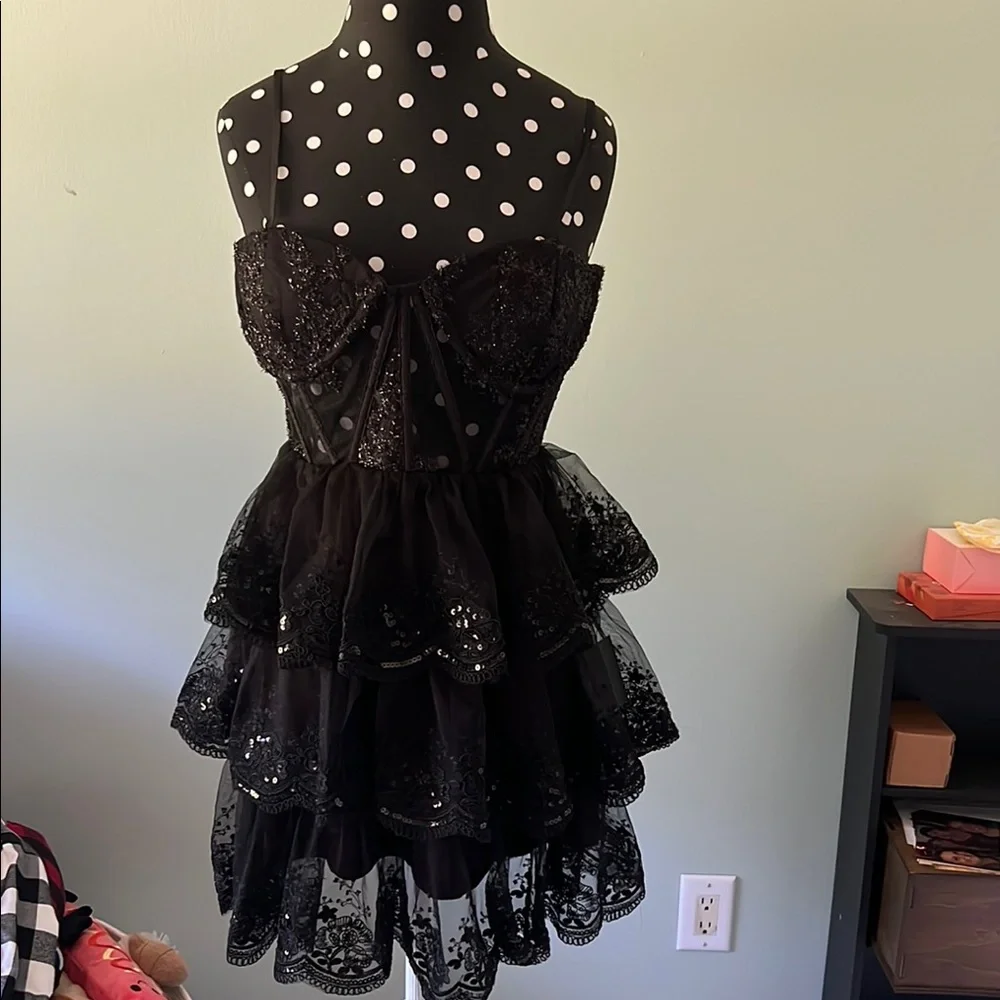 NWT LULUS Elegant Black see through mesh top dress - Picture 2 of 8
